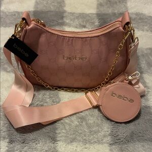 Bebe Blush Pink Crossbody Bag with Gold Accents
